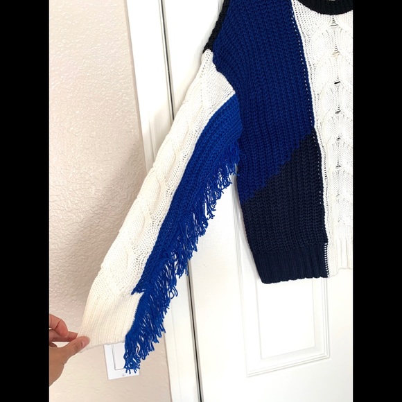 New Free Generation Fringe Sweater Cable Knit Blue White Black Colorblock Size M - Picture 8 of 16